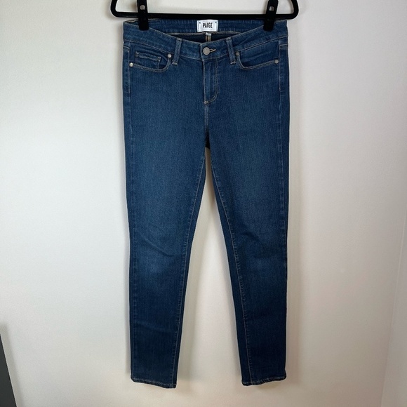 PAIGE Denim - Paige Skyline Skinny Jeans Dark Blue Wash Denim Stretch Mid Rise USA  Size 29x31